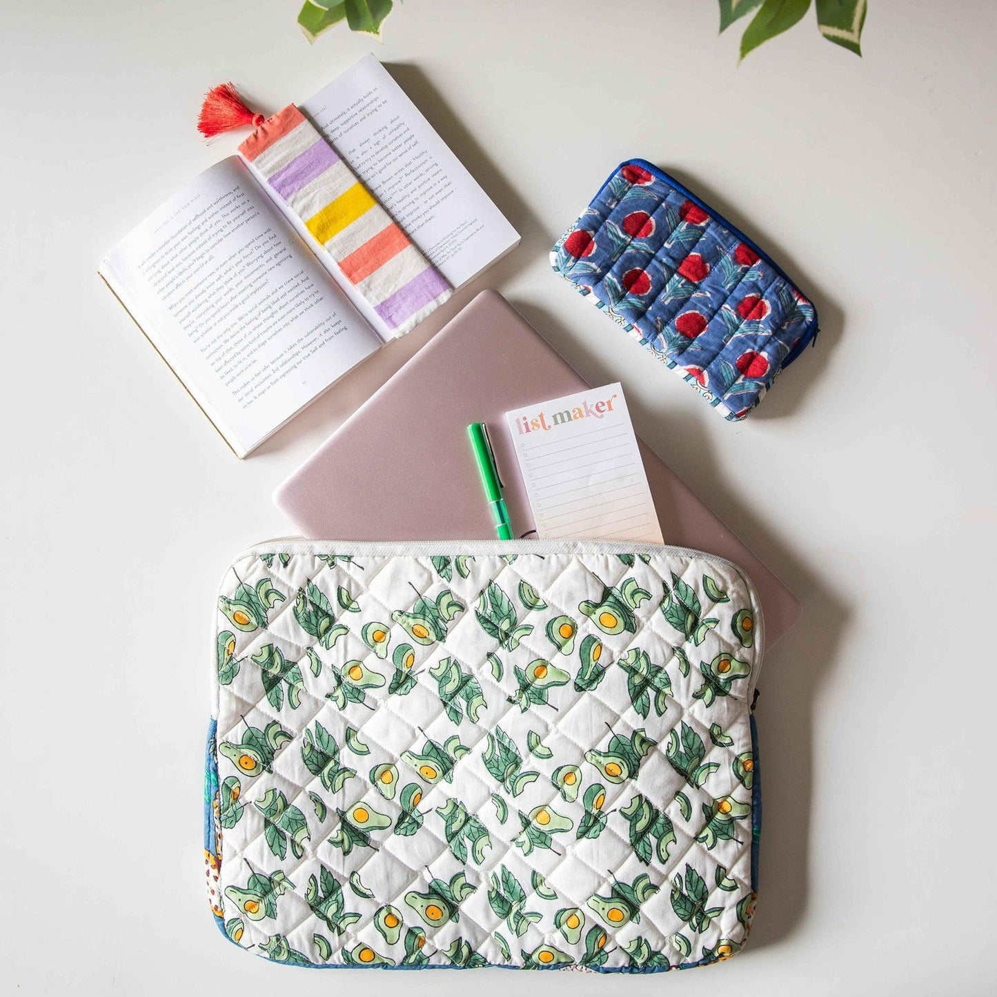 Avocado Blockprinted Laptop Sleeve