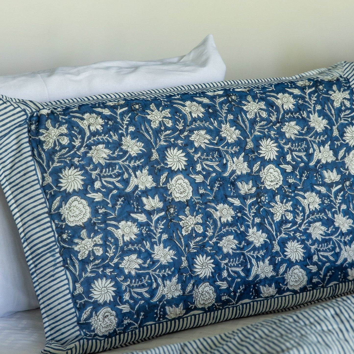 Blue Botanica Handmade Kantha Stitch Quilt Set