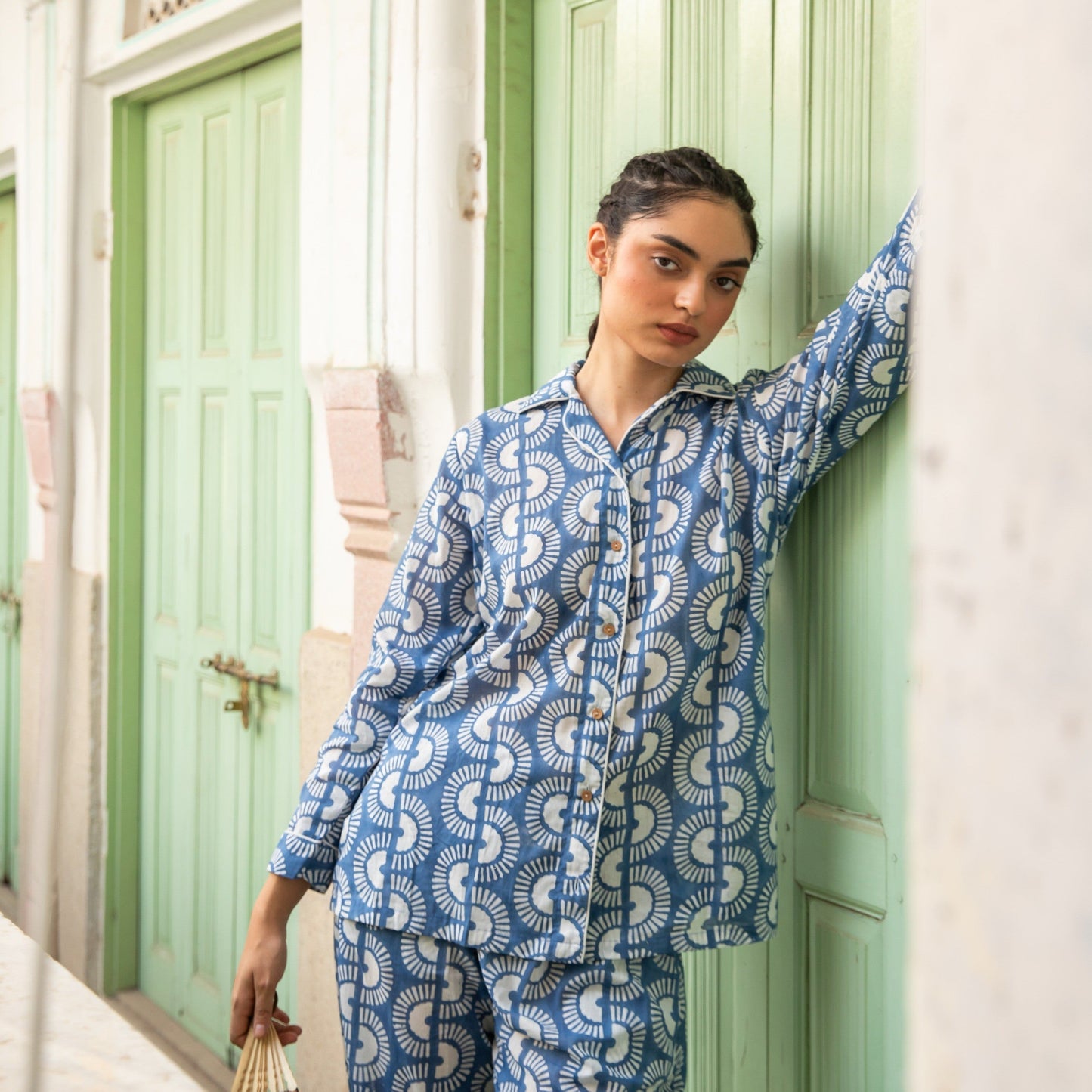 Blue Rainbow Dreams Blockprinted Loungewear Set