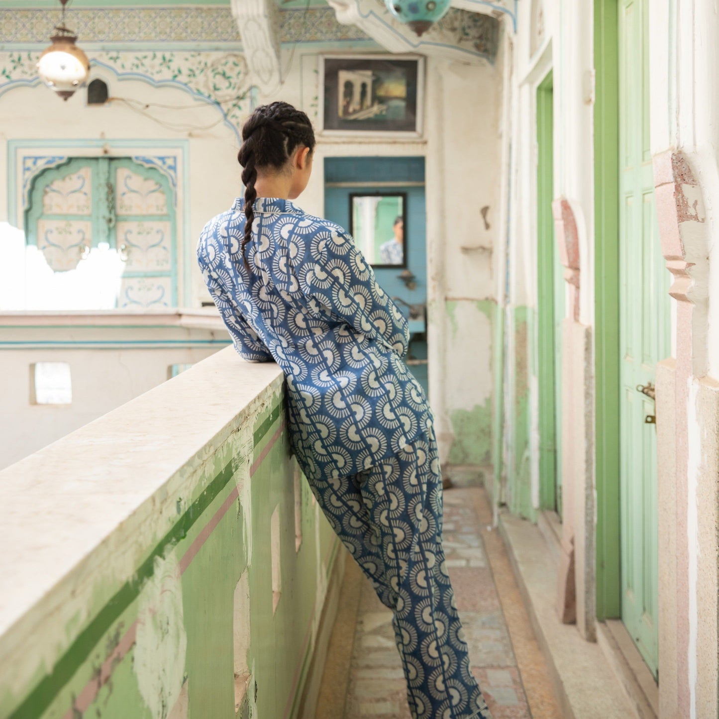 Blue Rainbow Dreams Blockprinted Loungewear Set