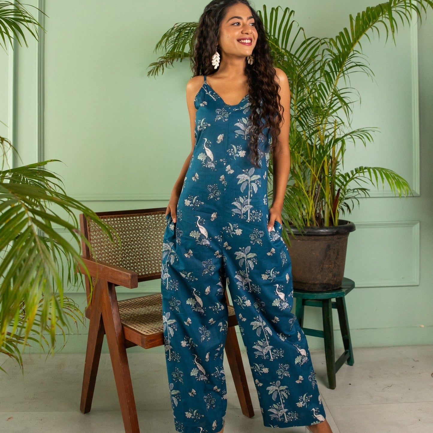 Blue Tropical Tango Cotton Jumpsuit