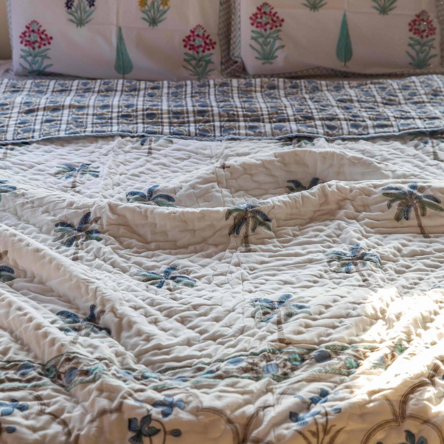 Cool Coastal and Floral Reversible Queen Size Quilt