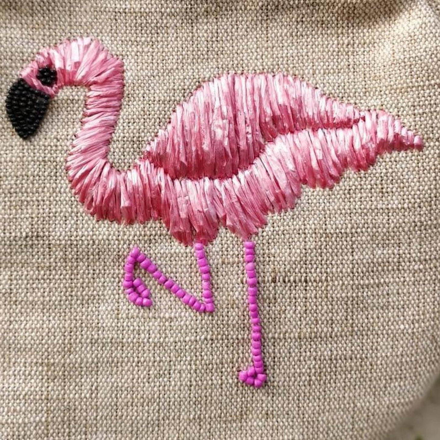 Flamingo Raffia Embroidered Cross Body Bag