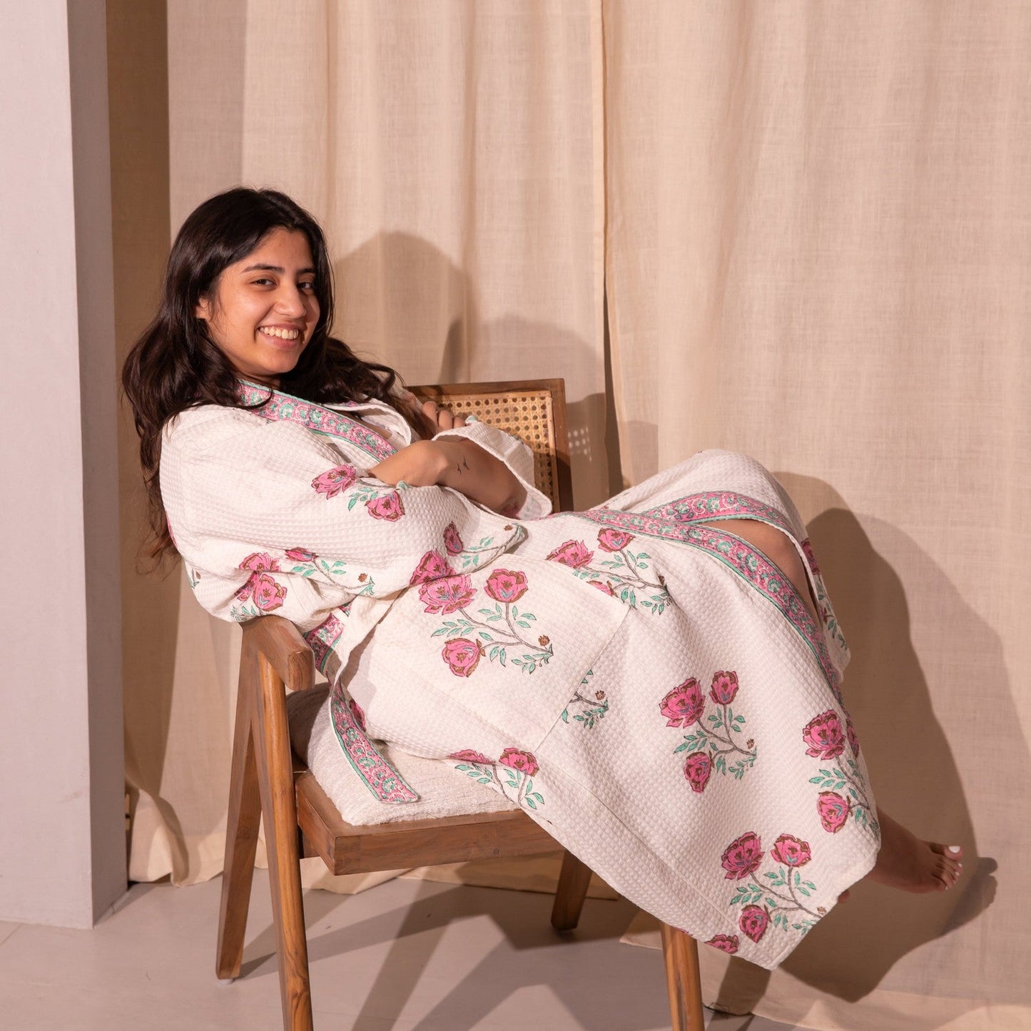 Floral Amaryllis Blockprinted Bathrobe