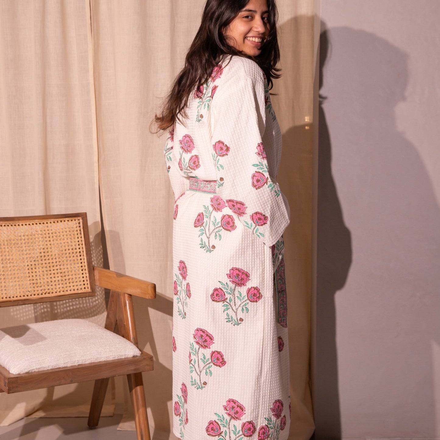 Floral Amaryllis Blockprinted Bathrobe