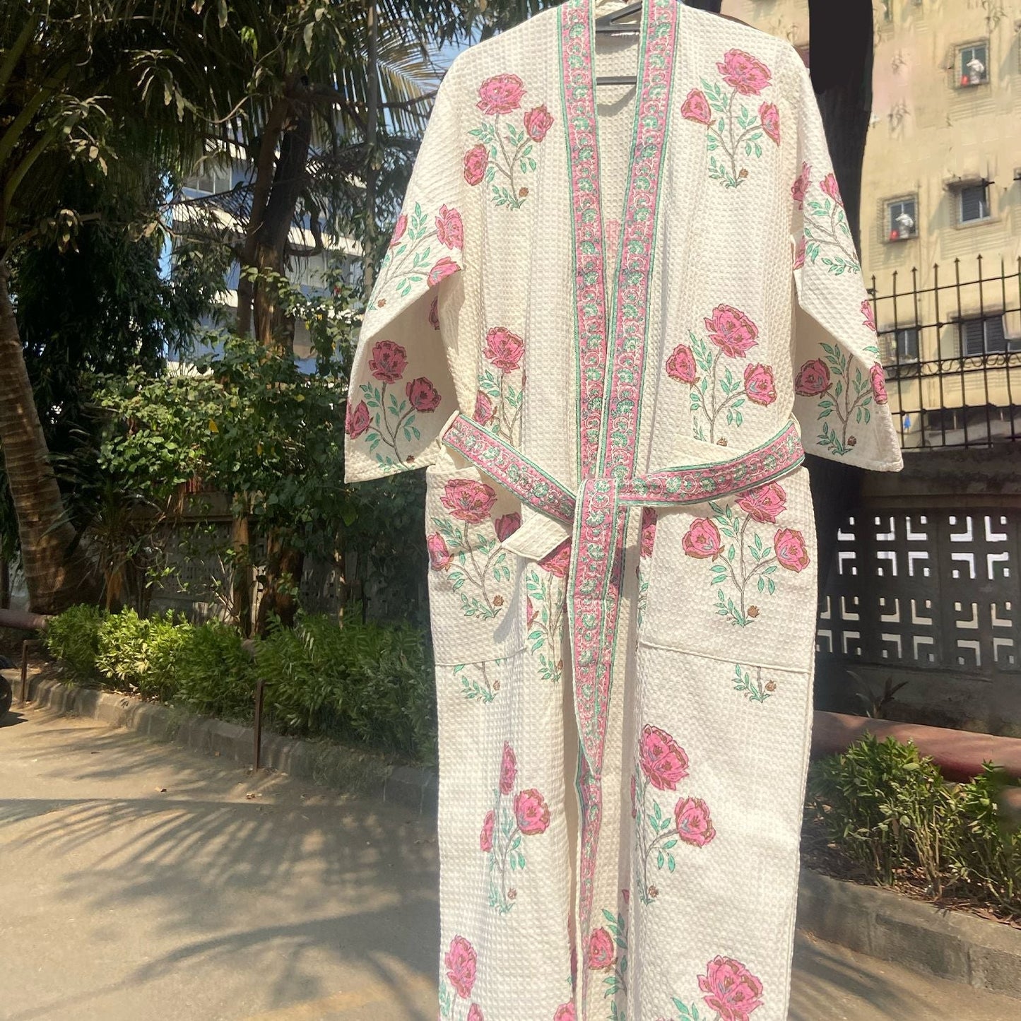 Floral Amaryllis Blockprinted Bathrobe