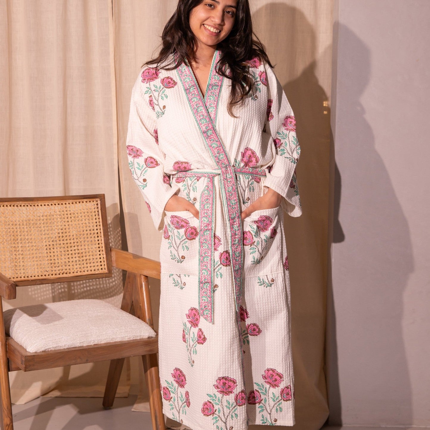 Floral Amaryllis Blockprinted Bathrobe