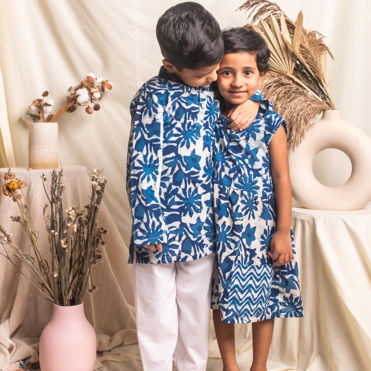 Indigo Floral Blockprint Girls Dress