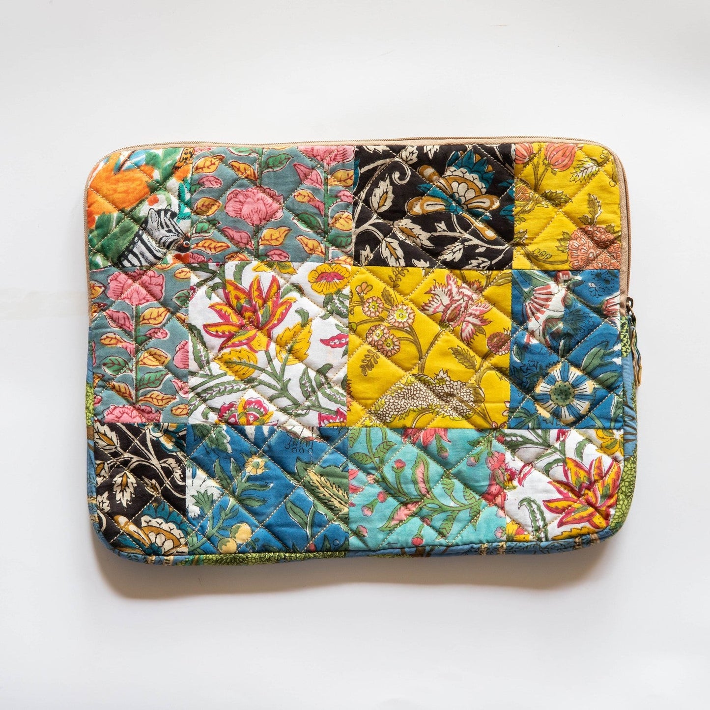 Multi Color Blockprinted Patchwork Laptop Sleeve