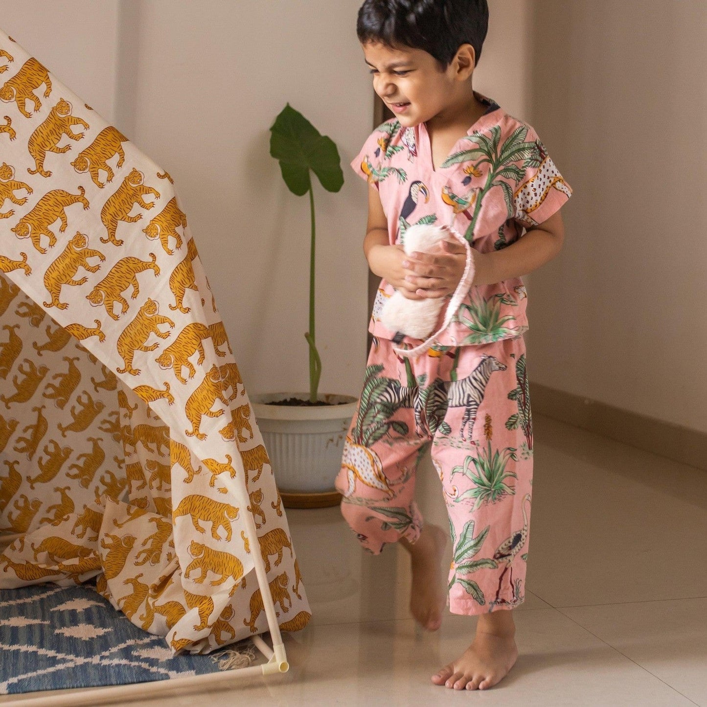 Peach Tropical Safari Screenprint Boys Nightsuit Set