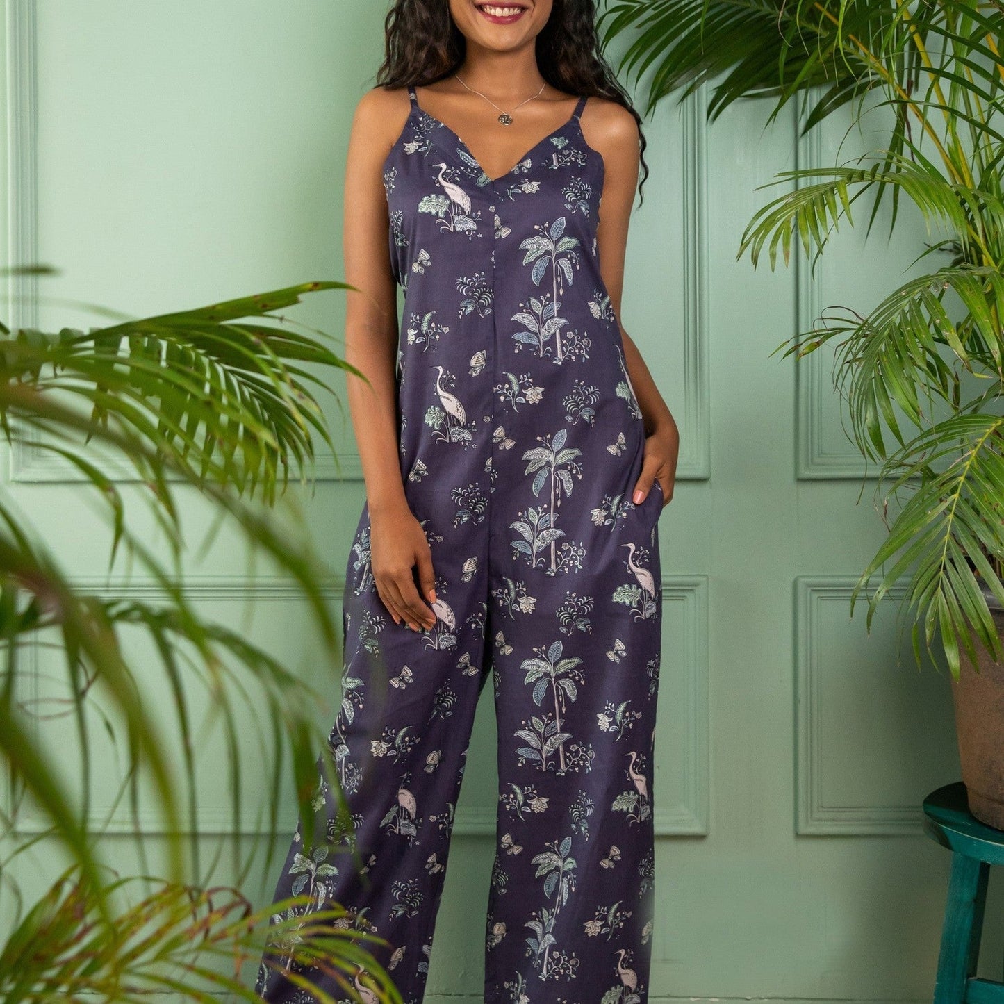 Purple Tropical Tango Cotton Jumpsuit