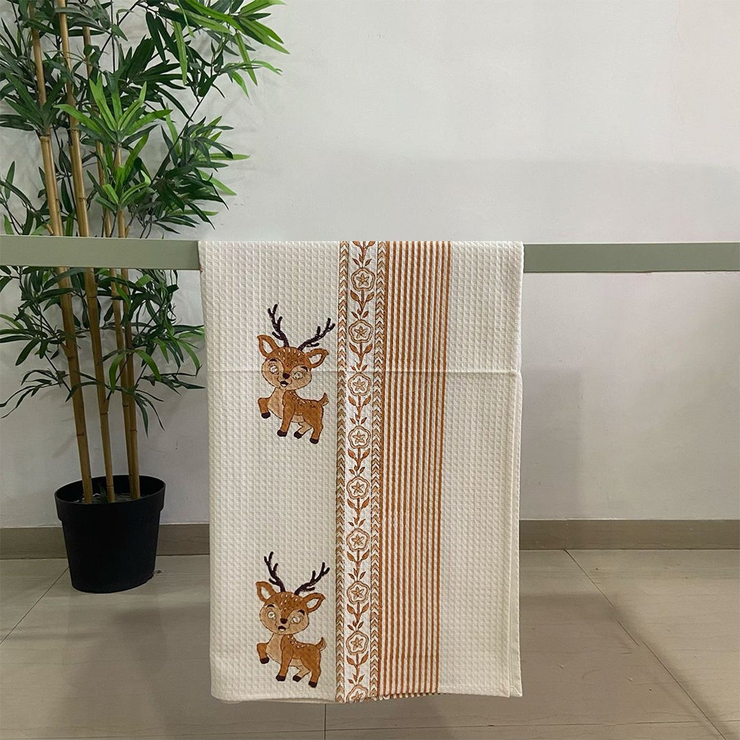 Reindeer Kids Blockprint Bath/Hand/ Waffle Towel