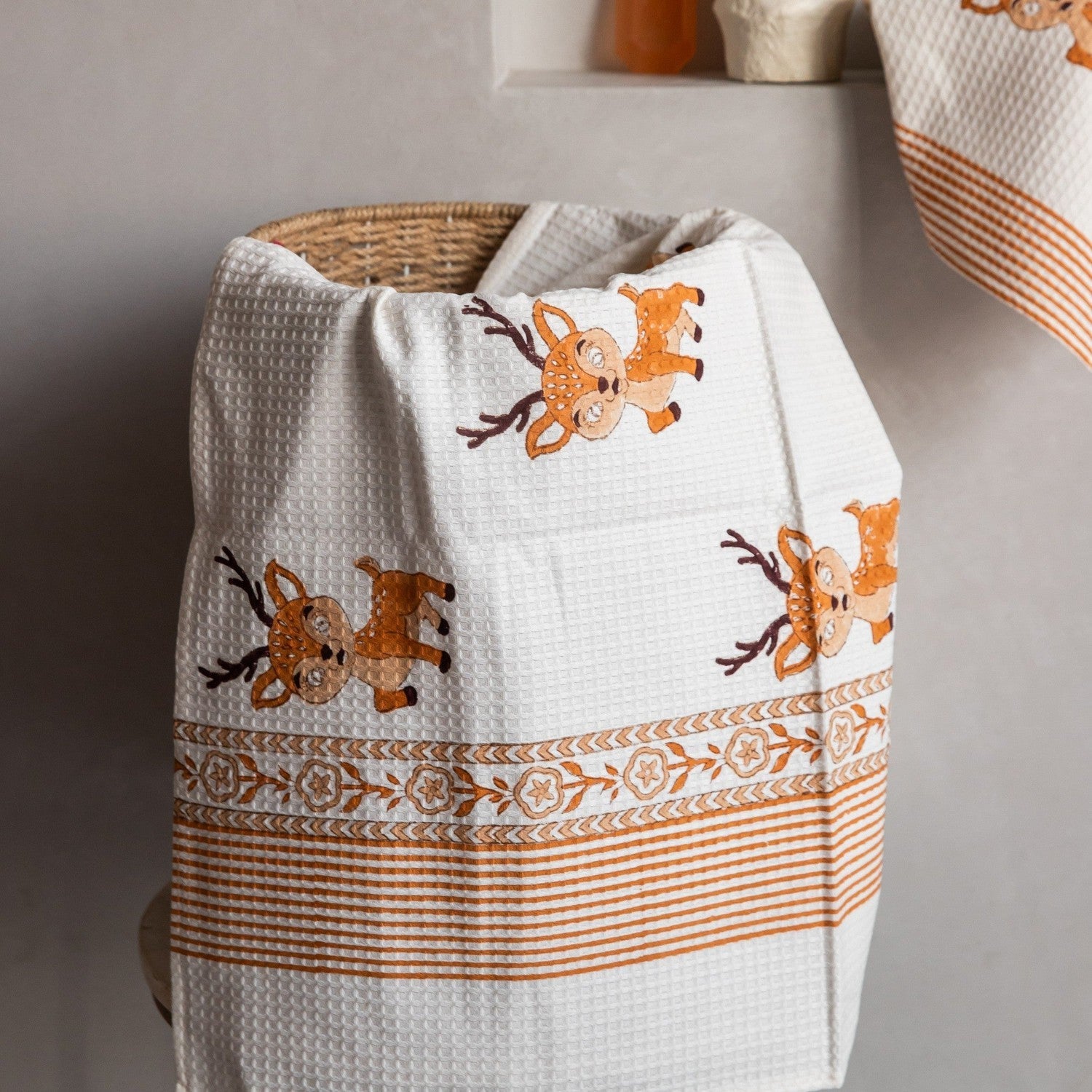 Reindeer Kids Blockprint Bath/Hand/ Waffle Towel-Towels-House of Ekam