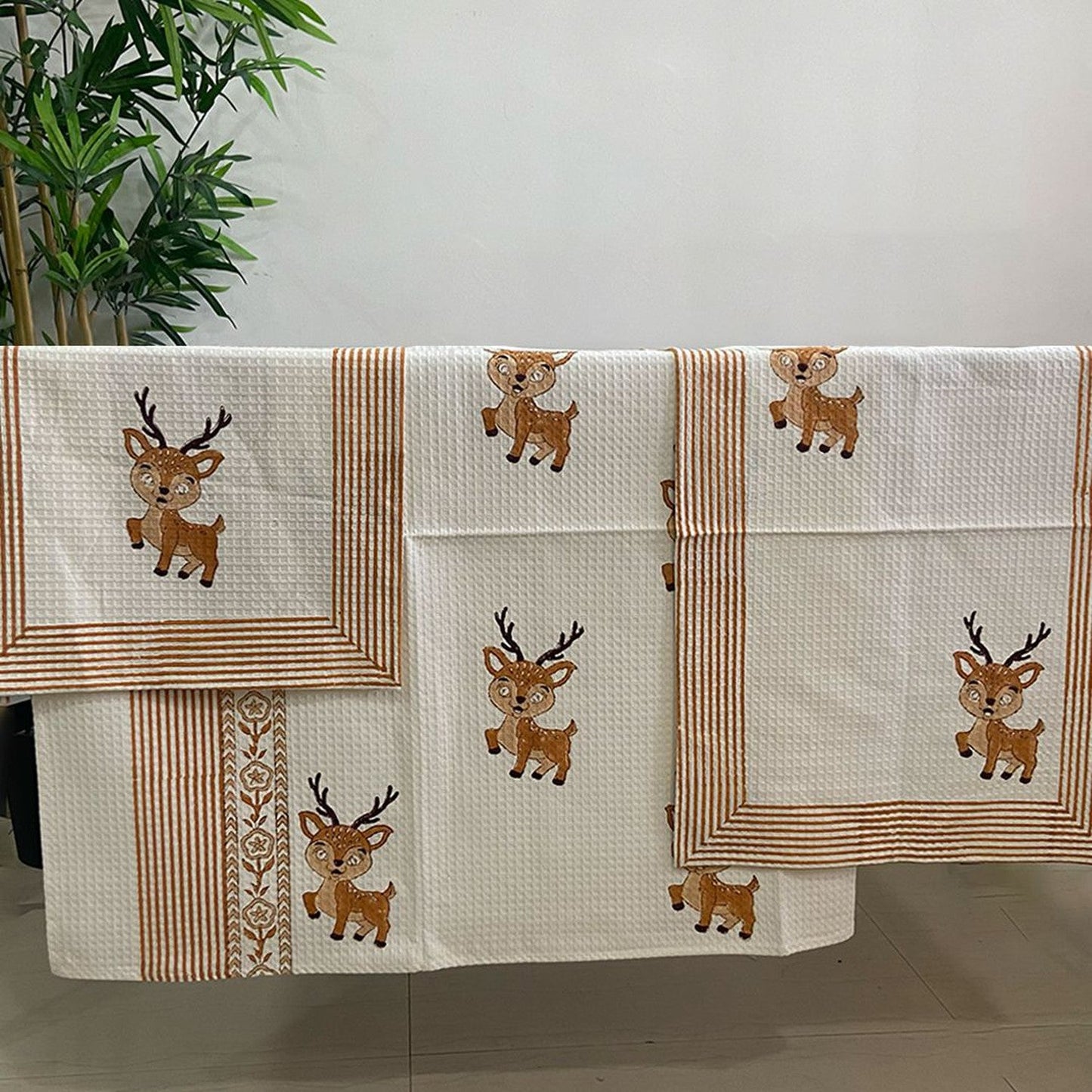 Reindeer Kids Blockprint Bath/Hand/ Waffle Towel