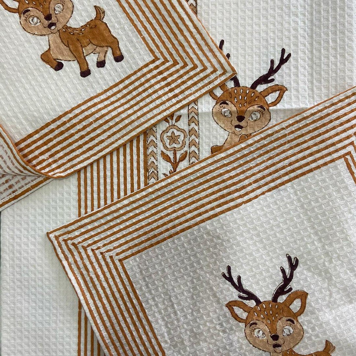 Reindeer Kids Blockprint Bath/Hand/ Waffle Towel