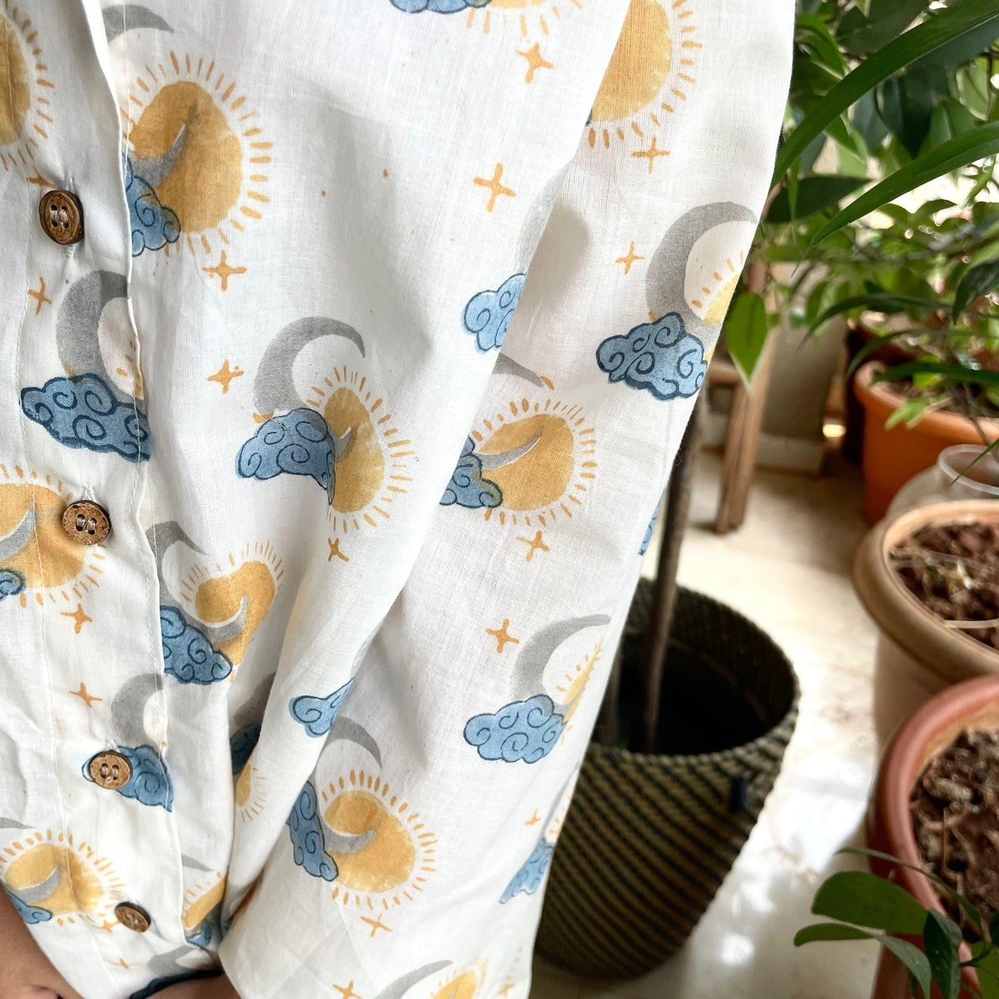 Sun and Moon Blockprinted Nightsuit Set