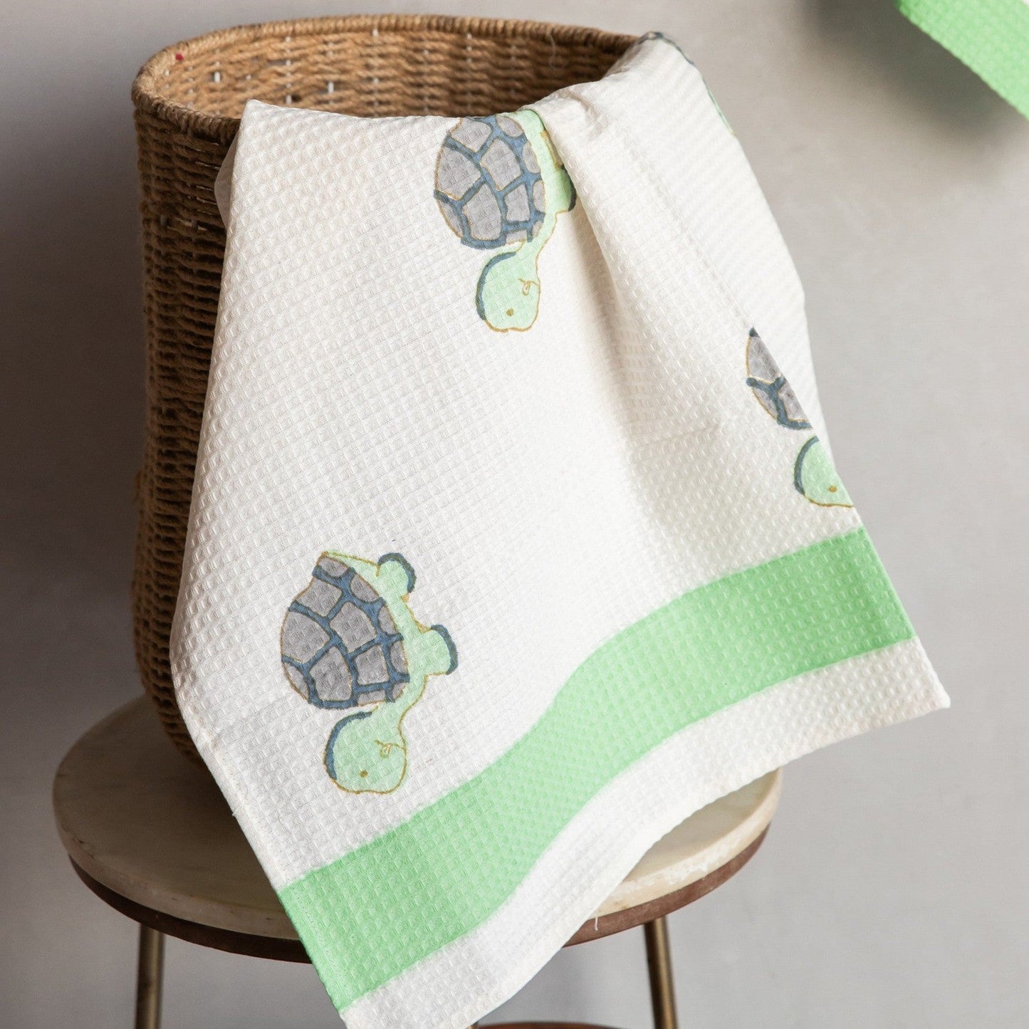 Tortoise Kids Blockprint Bath/Hand/ Waffle Towel-Towels-House of Ekam